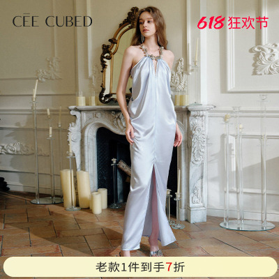 CEECUBED水波光感缎面开衩礼裙