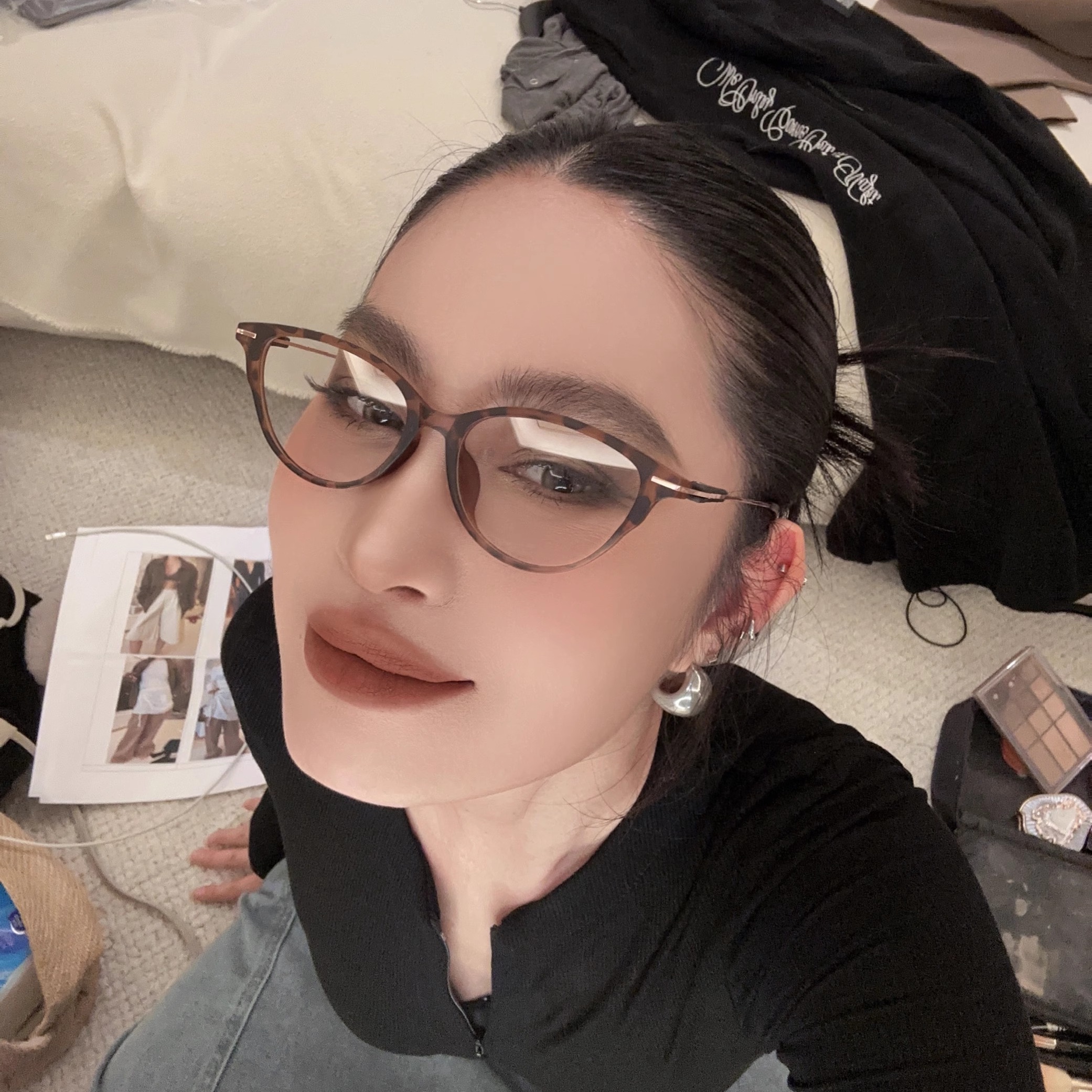 AIYALIU 2025年新款哑光玳瑁边上扬猫眼框防蓝光素颜神器大框眼镜