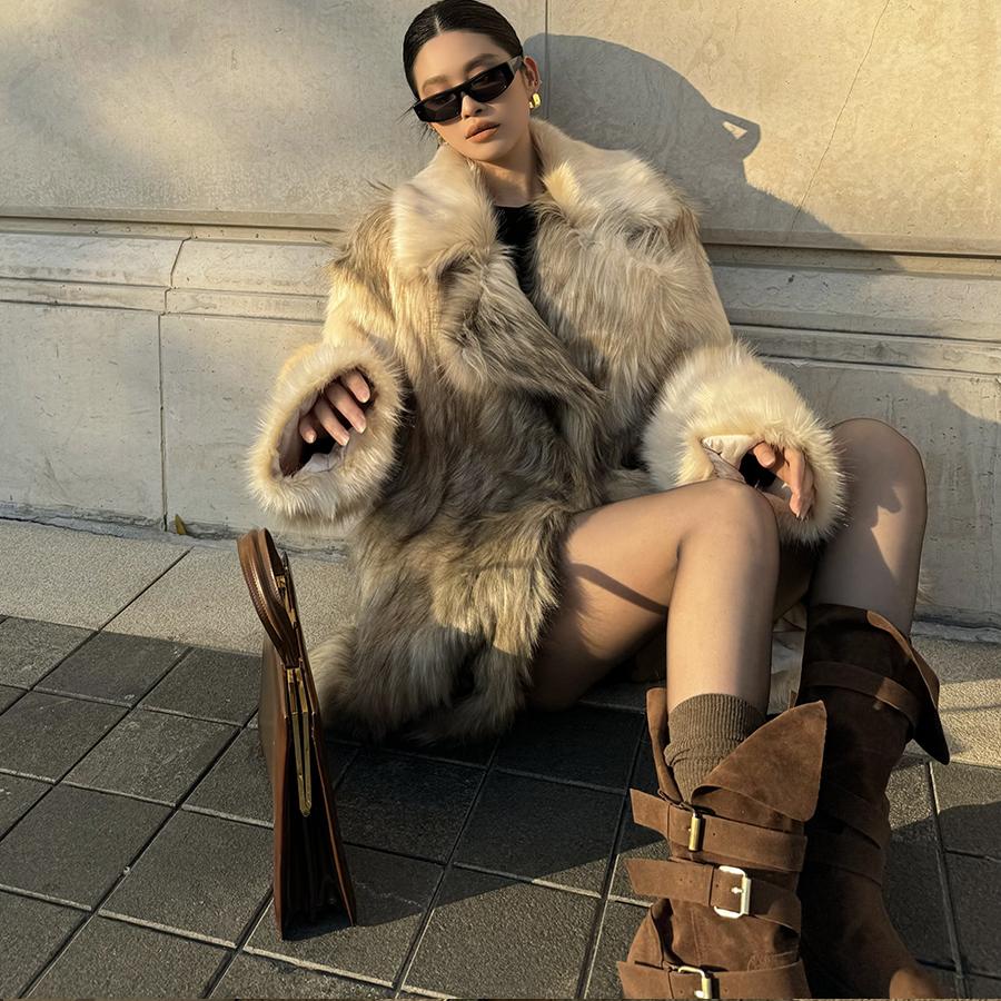 AIYALIU冬季长款韩版百搭仿真狐狸毛毛环保皮草大衣