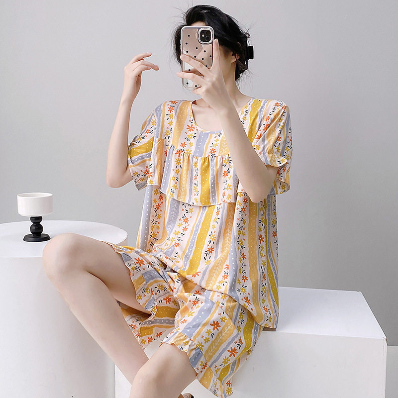 年轻人棉绸衣服短袖短裤防突点东方绸睡衣棉球套装女东风尼家居服