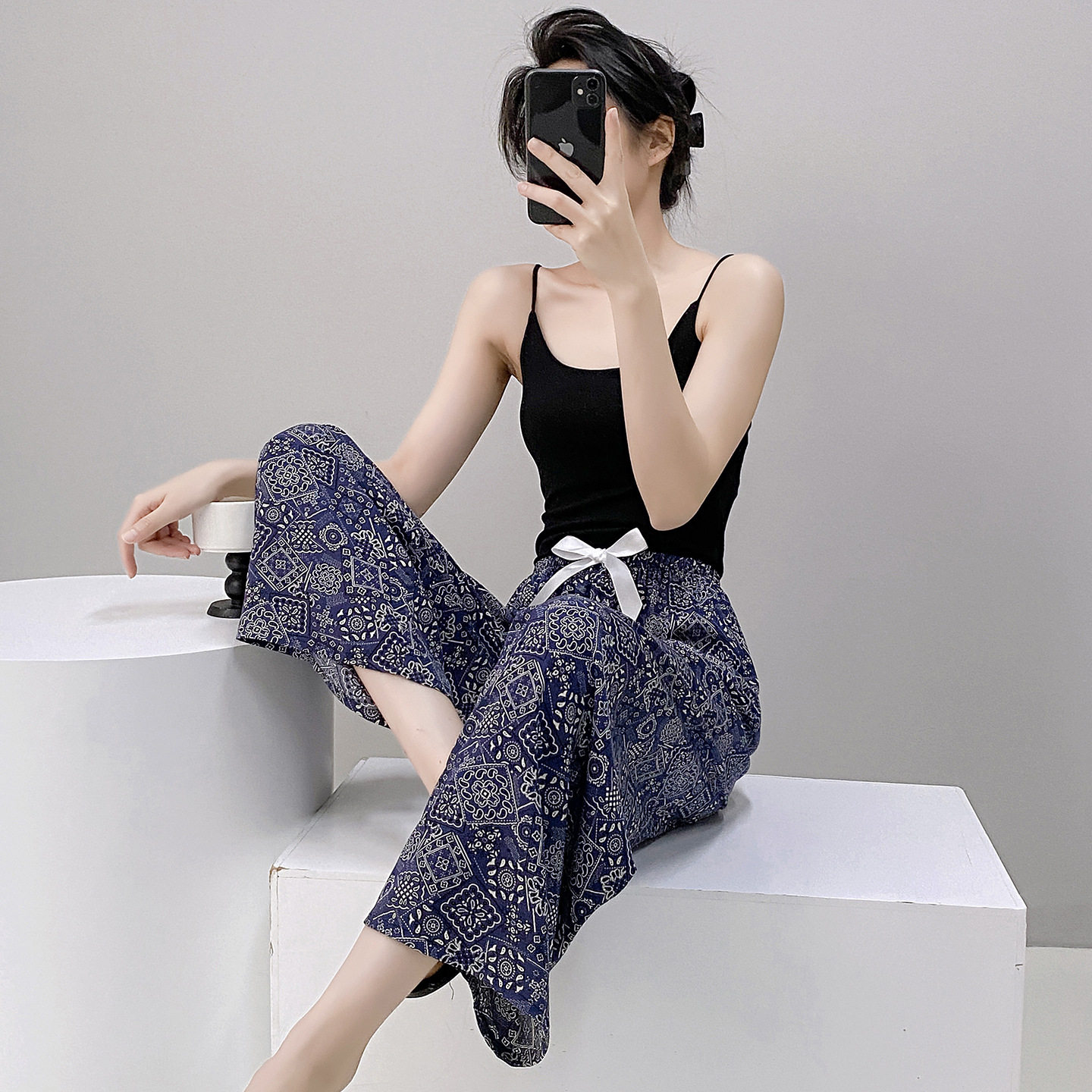 年轻人外穿棉绸裤东方绸睡裤东风尼呢稠女裤棉球裤子女棉绸直筒裤