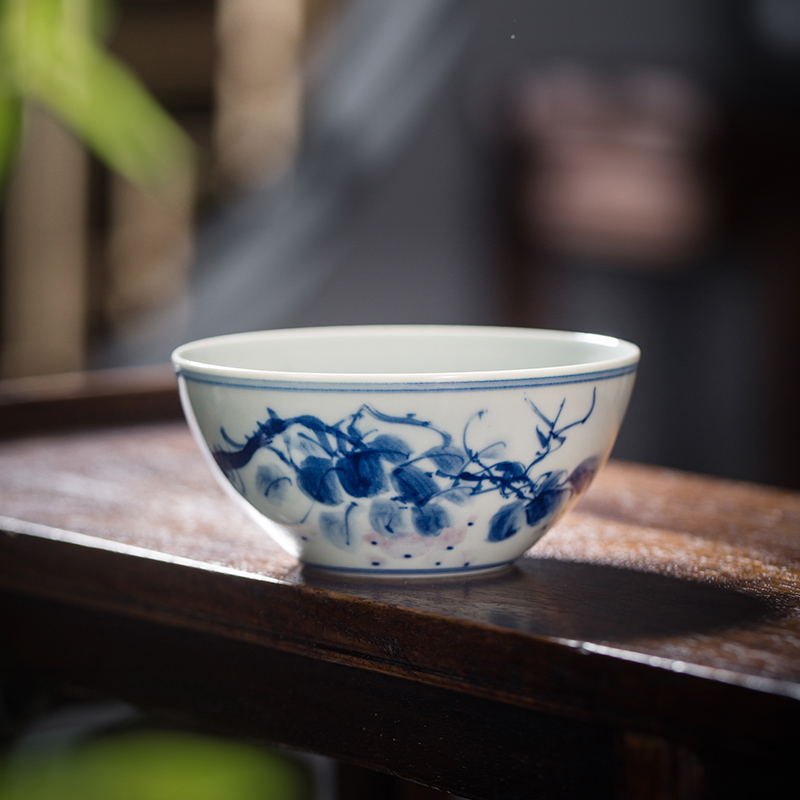 枭窑手工手绘葡萄内画鸟杯柴窑