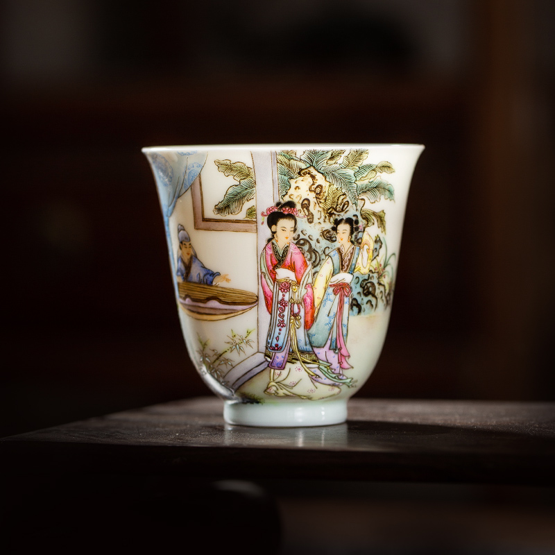 枭窑手工手绘西厢记铃铛杯珐琅人