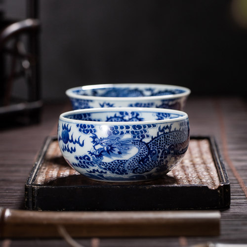 枭窑手工手绘五龙戏珠杯