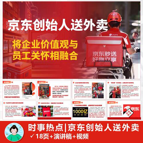 思政时事热点PPT|创始人刘强东送外卖与思政相结合短信自动发货