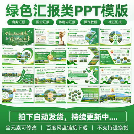 【100页】绿色高端职场汇报国企单位图文排版工作汇报PPT模板静态