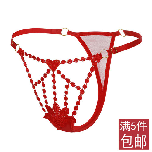 性感透明超薄镂空低腰T型丁字裤