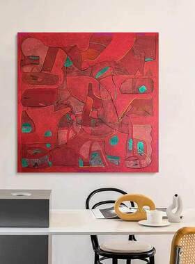 手绘油画《闻延》侘寂风红色肌理质感装饰画客厅简约抽象餐厅挂画