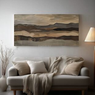 民宿侘寂风手绘抽象油画诸事顺遂客厅极简肌理装饰画床头横版挂画