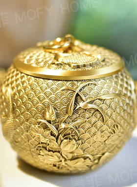 黄铜锦鲤茶叶罐新中式古典