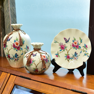 花瓶三件套摆件欧式美式客厅玄关电视柜酒柜装饰品摆盘博古架摆设
