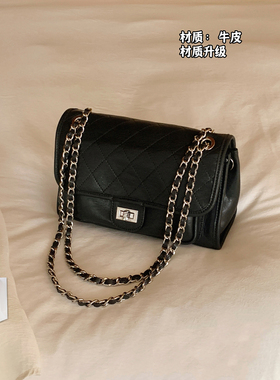 南风Chio2nd 真皮牛皮莫斯科雪链条包复古黑色邮差包单肩斜挎包女