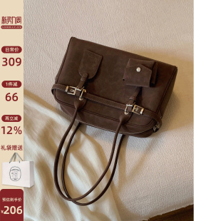 南风Chio2nd 圣尼旅人枕头包包女春夏深棕色麂皮复古通勤单肩大包