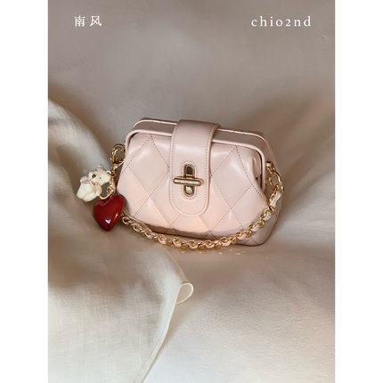 南风Chio2nd 暖冬晚宴盒子包小众贵气包包女生粉色菱格单肩斜挎包