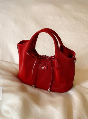 南风Chio2nd 店主自研春夏丝光料托特包包女红色手提包单肩斜挎包