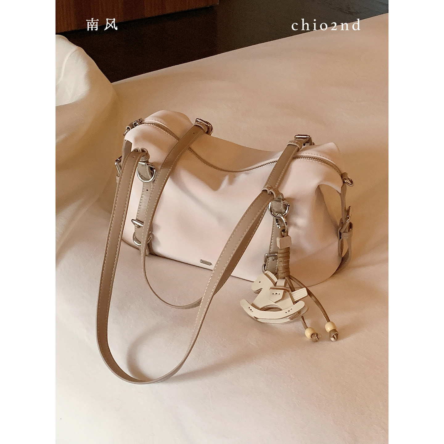 南风Chio2nd 海德河畔托特包包女士粉色休闲实用主义手提单肩大包