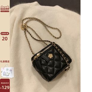 南风小铺秘密花园 山茶花菱格链条盒子小包包女冬迷你单肩斜挎包