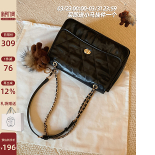 南风Chio2nd 黑色通勤百搭菱格单肩斜挎大包 冬影香榭链条包包女款