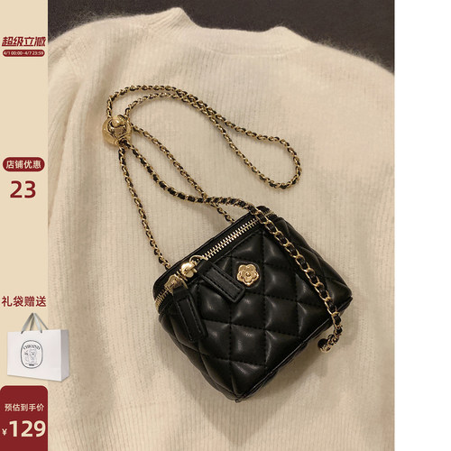 南风山茶花菱格单肩盒子包