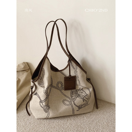 南风Chio2nd 手工麻面料曼都画卷托特包包女款休闲手提单肩包大包