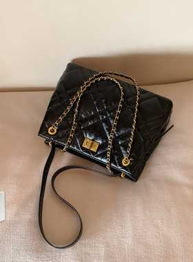 南风Chio2nd 闪耀巴黎托特包包女暗黑小香风菱格包气质款单肩大包