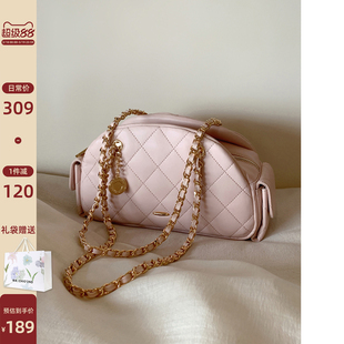 南风Chio2nd 岁月鎏金枕头包包女粉色菱格链条包高级感单肩包