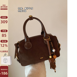 南风Chio2nd 弗利山庄磨砂牛皮枕头包包女秋冬复古咖色单肩斜挎包