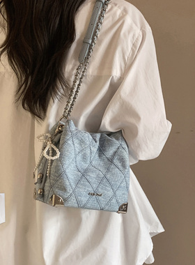 南风Chio2nd 蓝调芭蕾水桶包包女春夏牛仔蓝精致链条单肩斜挎小包