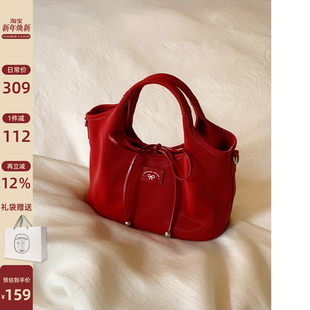 南风Chio2nd 店主自研秋冬丝光料托特包包女红色手提包单肩斜挎包
