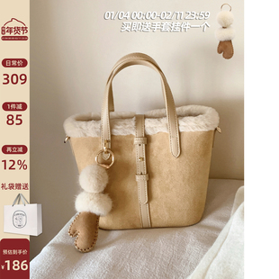 南风Chio2nd 真羊毛清冬栗岛托特包毛茸茸包包女冬手提单肩斜挎包