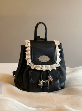 南风Chio2nd 薄暮流光双肩包包女款复古手提包黑色蕾丝拼接小背包