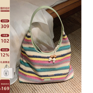 南風Chio2nd 包包女針織大包單肩腋下包 彩虹海托特包2025年流行