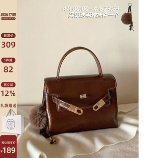 暖秋宴曲凯莉包包女士婚包油蜡皮通勤手提单肩斜挎包 南风Chio2nd