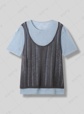 【悠悠粉丝专享】夏季假两件显瘦设计感休闲上衣 DD04S-26006