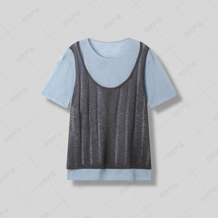 【悠悠粉丝专享】夏季假两件显瘦设计感休闲上衣 DD04S-26006