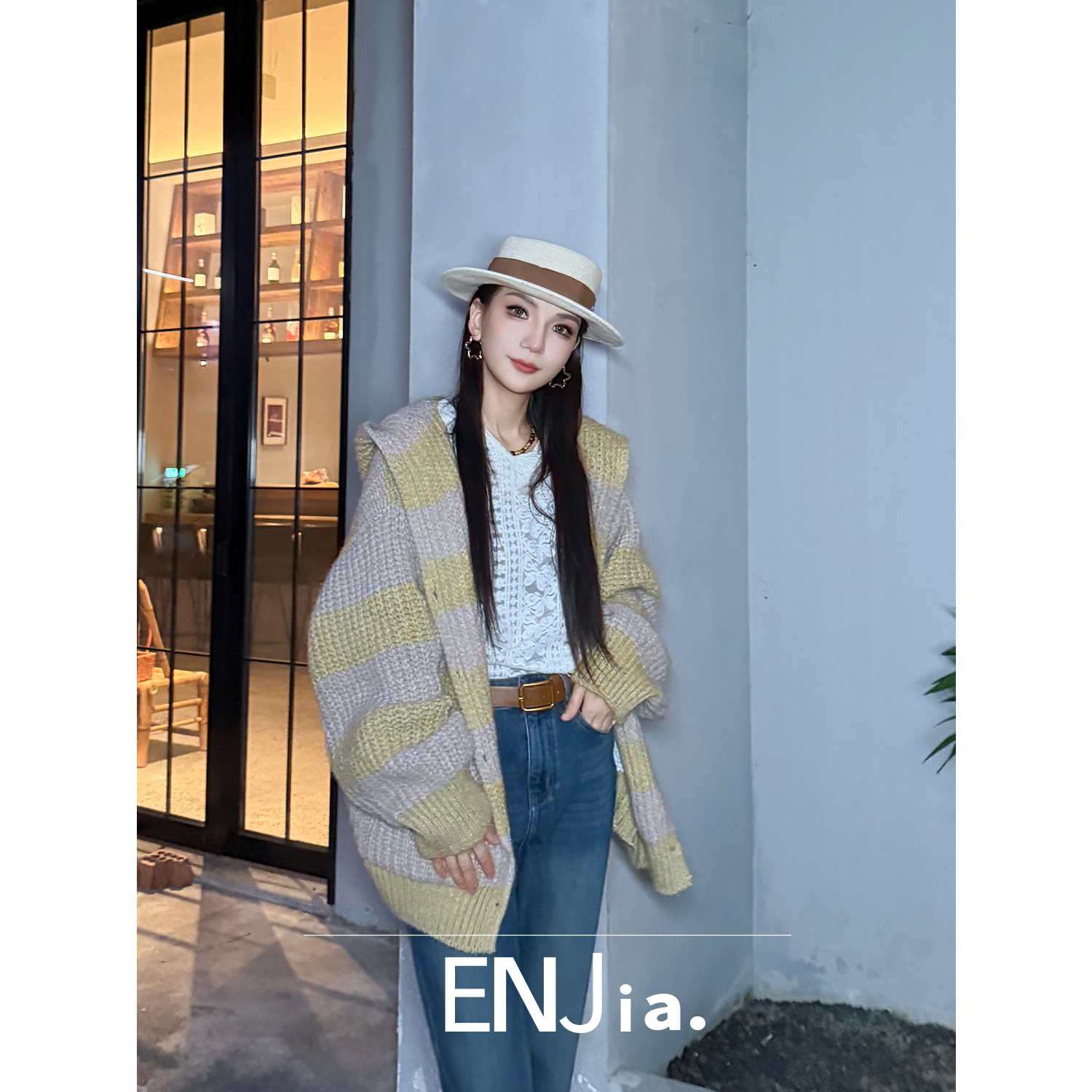 【恩佳专享】 撞色大版针织开衫YZ10S-1222