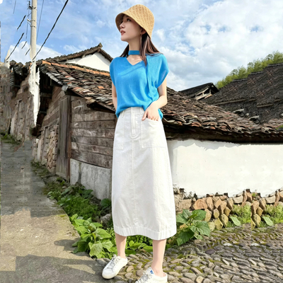 【恩佳专享】夏季设计感亚麻法式松弛感气质半身裙L06Q-1012