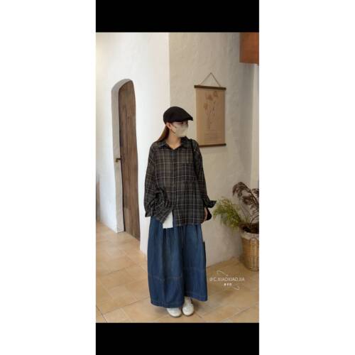 日系简约松弛感宽松格纹衬衫CX06S-7189