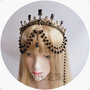 Lolita黑色皇冠新娘头饰教皇暗黑头冠光环花嫁哥特风走秀拍照发饰
