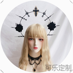 原创Lolita圣母光环头饰发饰头冠暗黑指针王冠玫瑰发箍走秀拍照