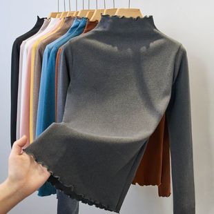 长袖 女德绒半高领打底衫 t恤木耳边加绒发热保暖上衣 300斤大码