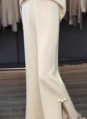 90-300斤新中式国风盘扣阔腿裤外穿2024新款春秋高腰休闲裤长裤女