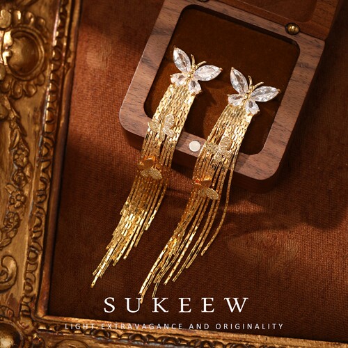 SUKEEW酥可蛇骨流苏蝴蝶耳环