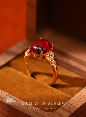 轻奢新中式红宝优雅戒指