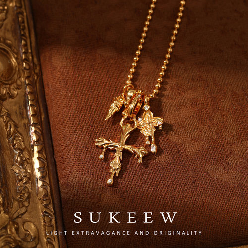 SUKEEW/酥可【焰纹】复古熔岩十字架项链200201