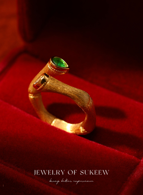 新中式轻奢高端拉丝竹节戒指