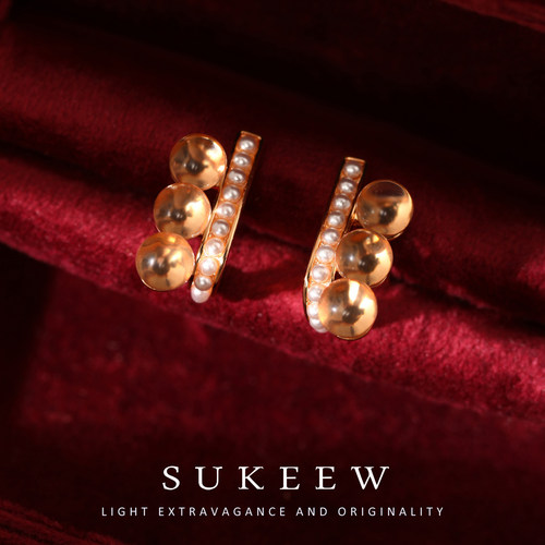 SUKEEW酥可三重奏透明珠珠耳环