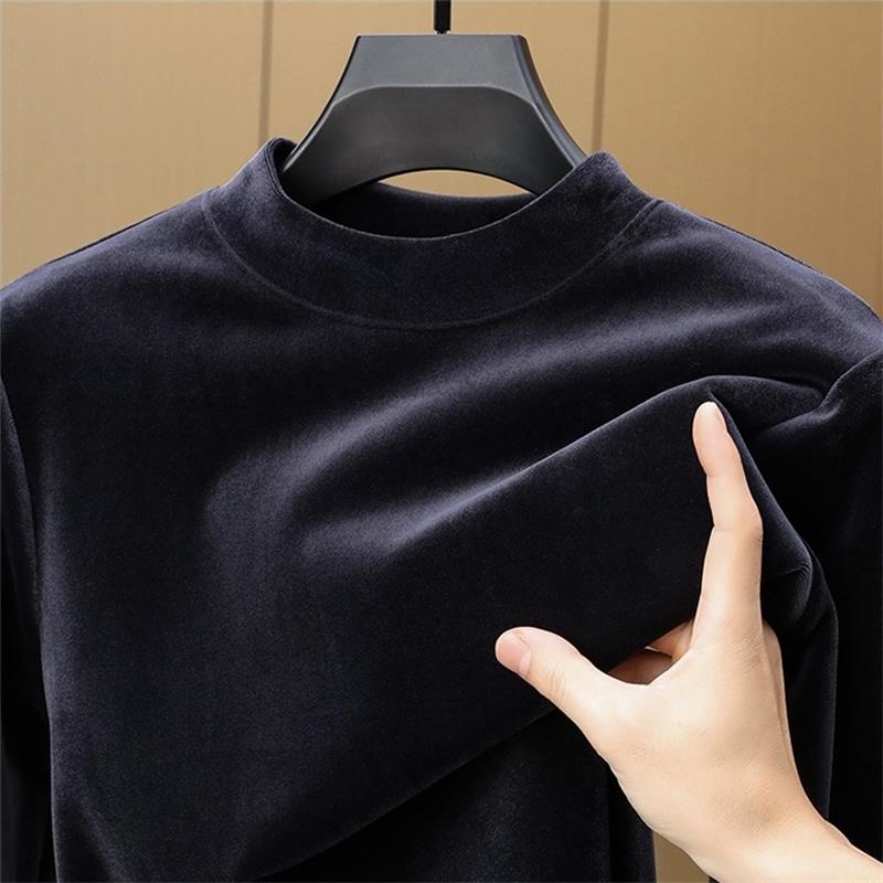 便宜干活穿的衣服男长袖秋冬加绒保暖内搭打底衫金丝绒修身工作服