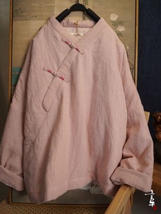 棉衣棉服209 绕线盘扣开叉短款 言午葵复古砂洗亚麻V领 多色