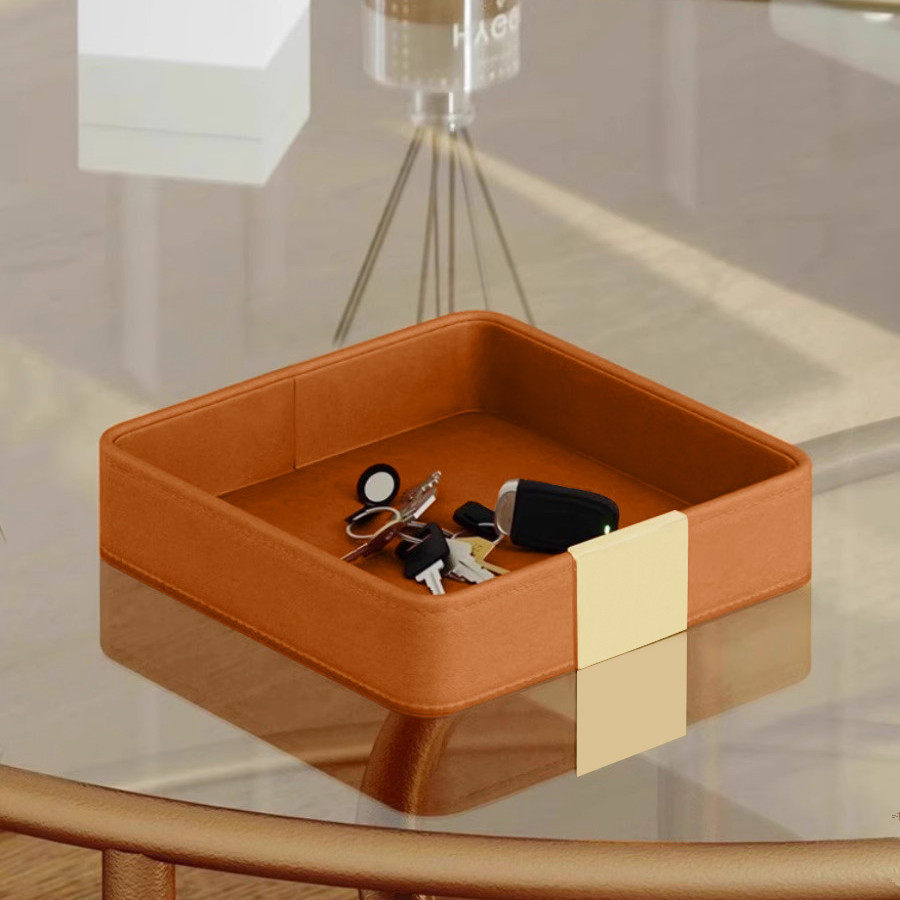 欧式轻奢皮质化妆品香薰托盘客厅卧室装饰摆件玄关钥匙收纳盘置物